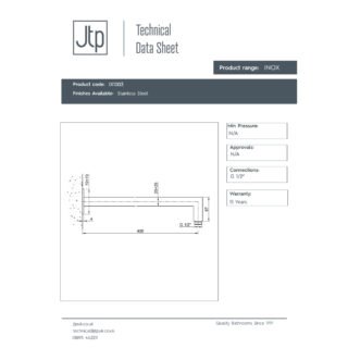 JTP Inox Square Wall Mounded Shower Arm 400mm Long Stainless Steel - Image 2