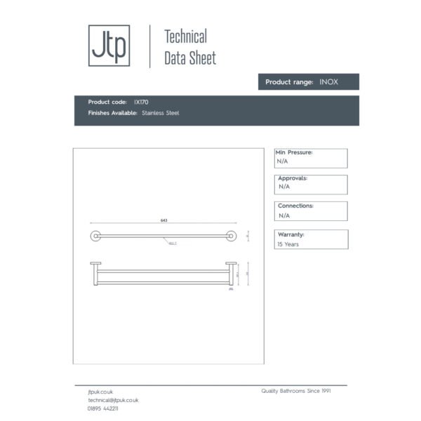 JTP Inox Double Towel Rail Stainless Steel - Image 2