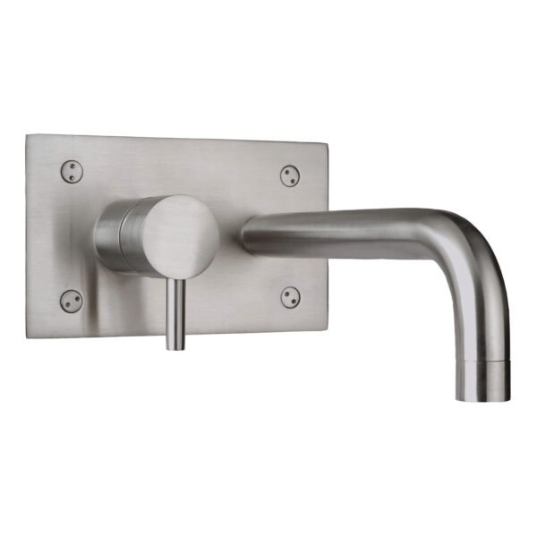 JTP Inox 2 Hole Wall Mounted Basin Mixer Tap & Backplate 225mm Spout Reach Stainless Steel