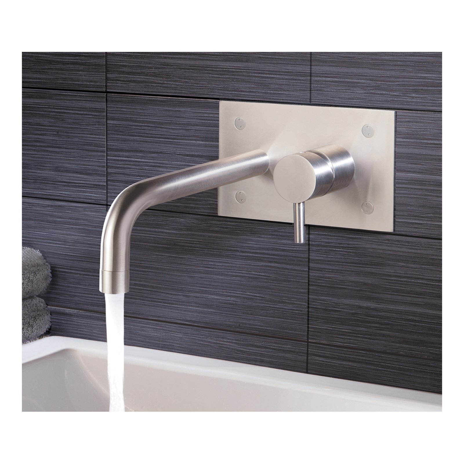 JTP Inox 2 Hole Wall Mounted Basin Mixer Tap & Backplate 152mm Spout Reach Stainless Steel