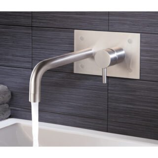 JTP Inox 2 Hole Wall Mounted Basin Mixer Tap & Backplate 152mm Spout Reach Stainless Steel - Image 3