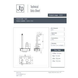 JTP Inox 2 Hole Wall Mounted Basin Mixer Tap & Backplate 225mm Spout Reach Stainless Steel - Image 2