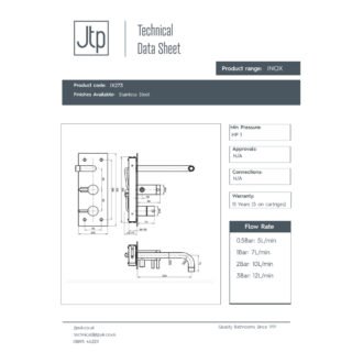 JTP Inox 3 Hole Wall Mounted Bath Shower Mixer Tap & Hose Attachment Stainless Steel - Image 2