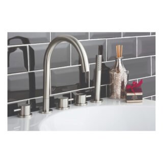 JTP Inox 5 Hole Bath Shower Mixer Tap & Diverter And Extractable Handset Stainless Steel - Image 3