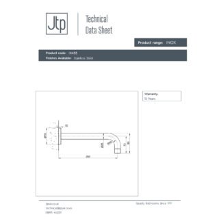 JTP Inox Basin Spout 250mm Spout Reach Stainless Steel - Image 2