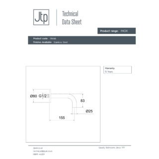 JTP Inox Basin Spout 155mm Spout Reach Stainless Steel - Image 2