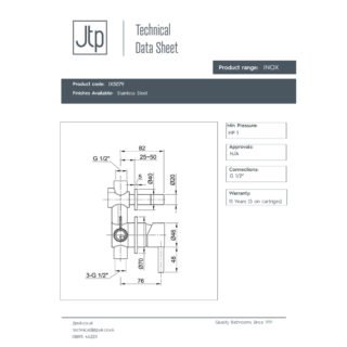 JTP Inox Single Lever Concealed Diverter Valve Stainless Steel - Image 2