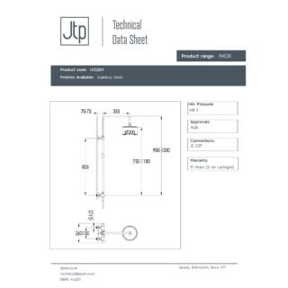 JTP Inox 2 Outlets Thermostatic Bar Mixer Shower & Shower Kit And Fixed Head Stainless Steel - Image 2