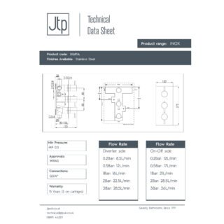 JTP Inox 3 Outlet 3 Handle Thermostatic Concealed Shower Valve Stainless Steel - Image 2