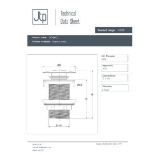 JTP Inox Unslotted Click Clack Basin Waste Stainless Steel - Image 2