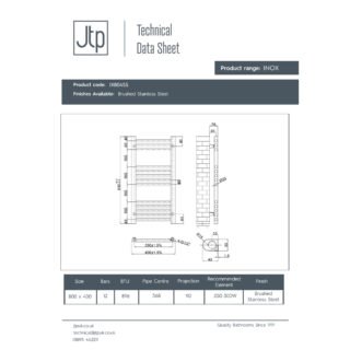 JTP Inox Straight Heated Towel Rail - Stainless Steel - Various Size - Image 2