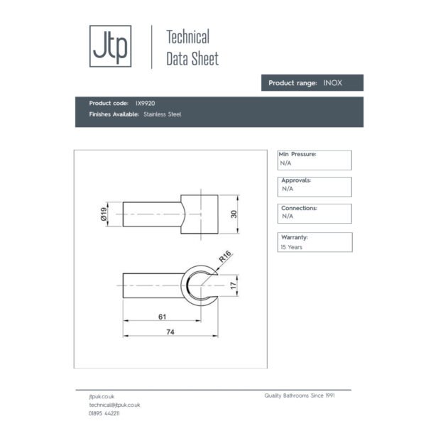 JTP Inox Wall Bracket Stainless Steel - Image 2
