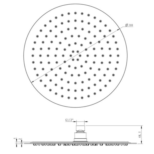 JTP Inox Glide Extra Slim Round Fixed Shower Head 300mm Diameter Stainless Steel - Image 2