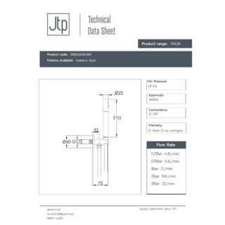 JTP Inox Round Water Outlet & Holder, Metal Hose And Slim Handshower Stainless Steel - Image 2