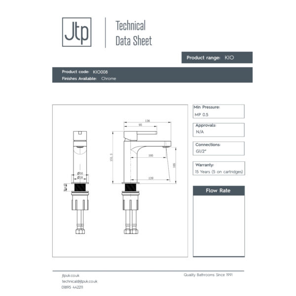JTP Kio Single Lever Basin Mixer Tap Chrome - Image 2