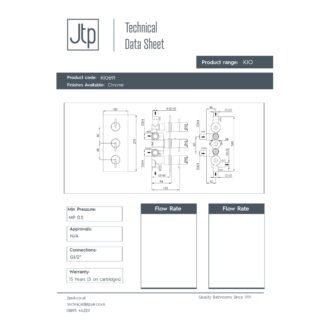 JTP Kio 3 Outlet 3 Handle Thermostatic Concealed Shower Valve Chrome - Image 2