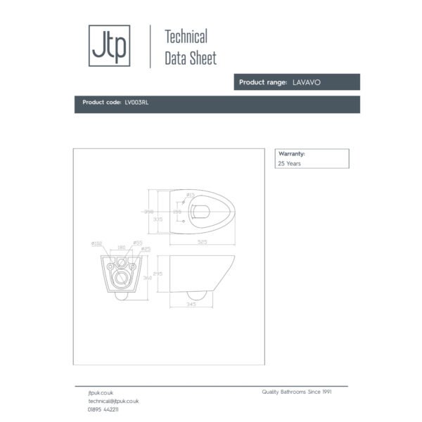 JTP Lavavo Rimless Wall Hung Toilet & Standard Toilet Seat White - Image 2