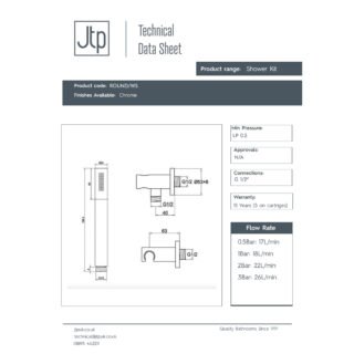JTP Round Shower Handset And Holder Metal Hose Chrome - Image 2