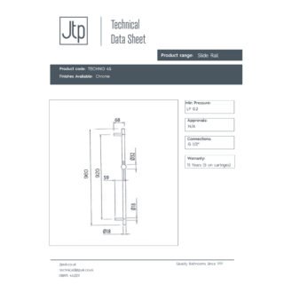 JTP Techno Slider Rail & Single Function Shower Head And Plastic Coated Shower Hose Chrome - Image 2