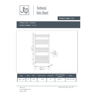JTP Vos Straight Heated Towel Rail - Chrome - Various Size - Image 5