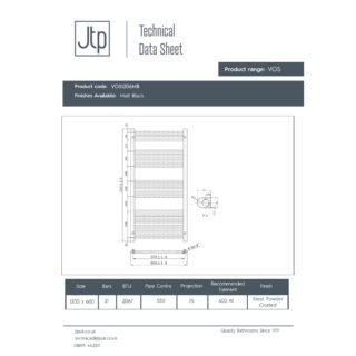JTP Vos Straight Heated Towel Rail - Matt Black - Various Size - Image 7