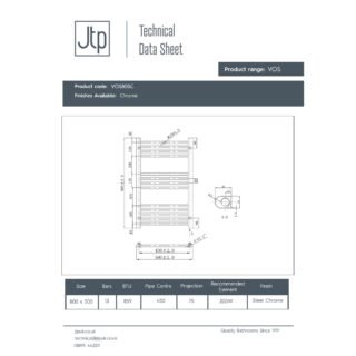 JTP Vos Straight Heated Towel Rail - Chrome - Various Size - Image 2