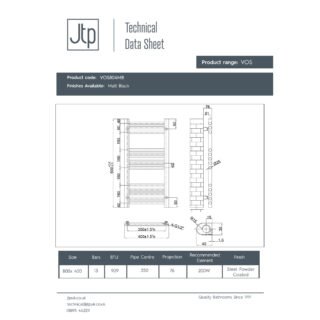 JTP Vos Straight Heated Towel Rail - Matt Black - Various Size - Image 2