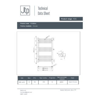 JTP Vos Straight Heated Towel Rail - Chrome - Various Size - Image 3