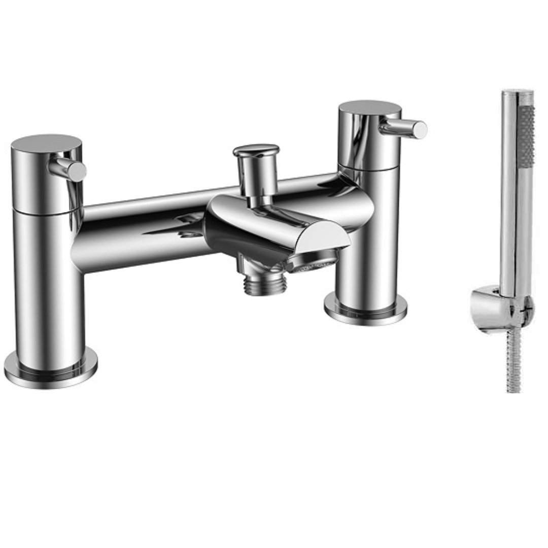 Kartell Aztec Deck Mounted Bath Shower Mixer Tap With Hose And Handset - Chrome