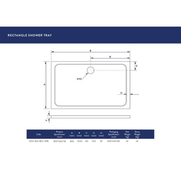 Scudo Eco-Stone Rectangular Shower Tray - White - Image 4
