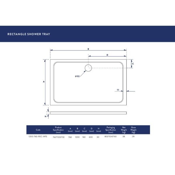 Scudo Eco-Stone Rectangular Shower Tray - White - Image 8