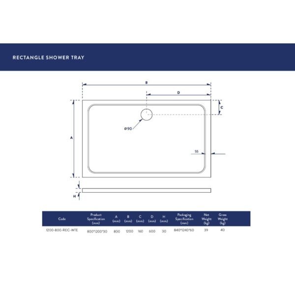 Scudo Eco-Stone Rectangular Shower Tray - White - Image 9