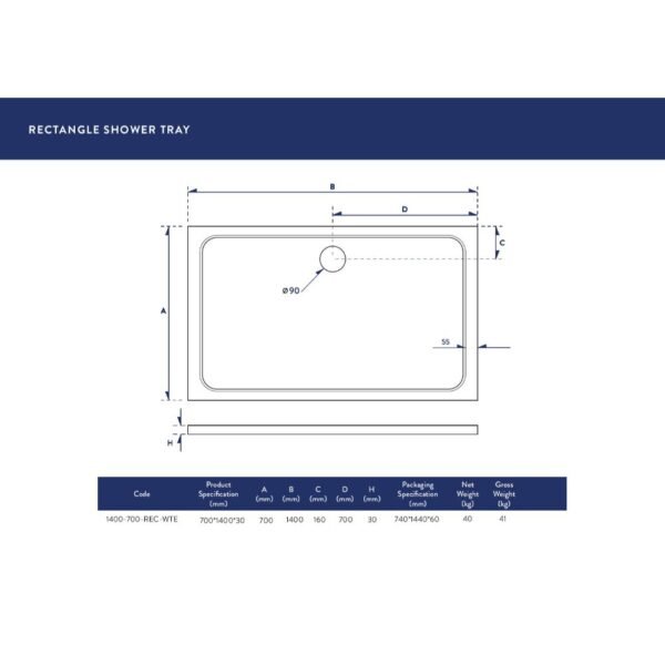 Scudo Eco-Stone Rectangular Shower Tray - White - Image 11