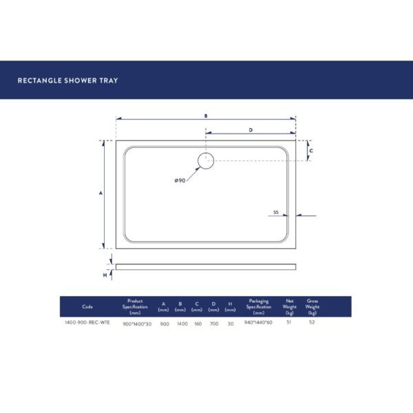 Scudo Eco-Stone Rectangular Shower Tray - White - Image 13