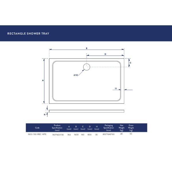 Scudo Eco-Stone Rectangular Shower Tray - White - Image 18
