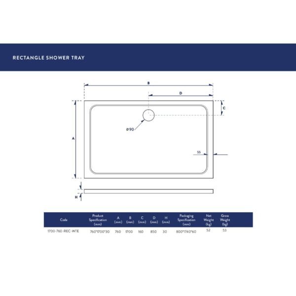Scudo Eco-Stone Rectangular Shower Tray - White - Image 22
