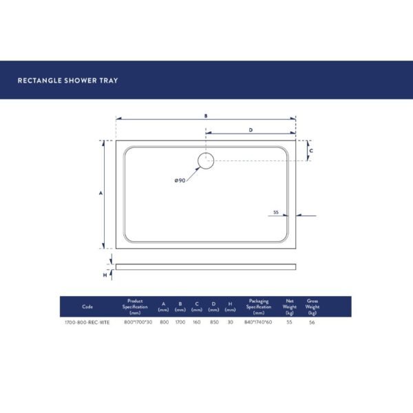 Scudo Eco-Stone Rectangular Shower Tray - White - Image 23