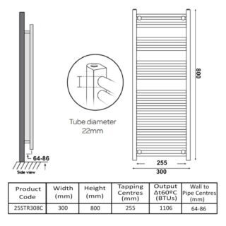 Kartell 25mm Straight Vertical Heated Towel Rail - Chrome - Image 2