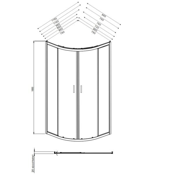 Kartell Koncept Offset Quadrant Shower Enclosure - 6mm Glass - Image 2