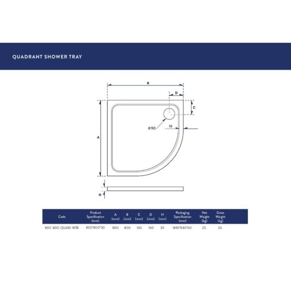 Scudo Eco-Stone Quadrant Shower Tray - White - Image 3