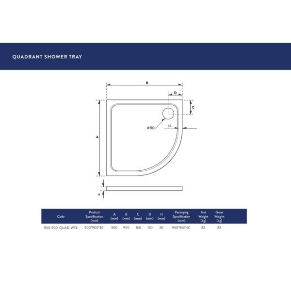 Scudo Eco-Stone Quadrant Shower Tray - White - Image 4