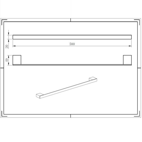 Kartell K-Vit Premium Single Towel Bar - 580mm Long - Image 2