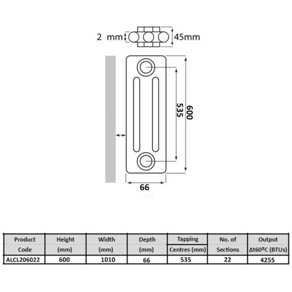 Kartell Laser Klassic 2-Column Horizontal Column Radiator - Textured Grey - Image 4