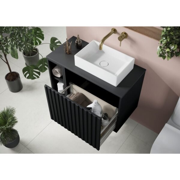 Scudo Alfie 1 Drawer Wall Hung Vanity Unit With Worktop And Open Storage Unit - 800mm Wide - Image 2