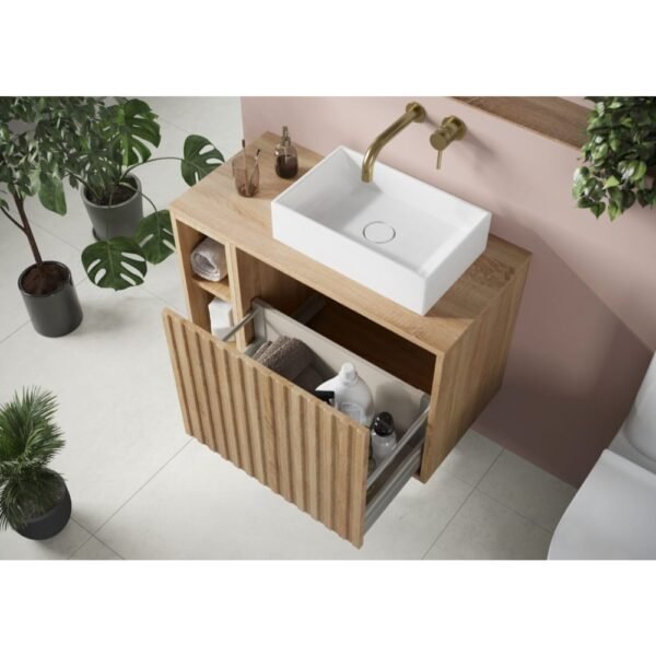 Scudo Alfie 1 Drawer Wall Hung Vanity Unit With Worktop And Open Storage Unit - 800mm Wide - Image 3