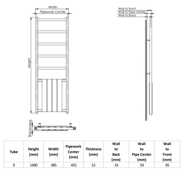 Kartell Timmins Towel Radiator - 1400mm X 475mm - White - Image 3