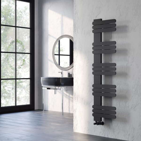 Kartell Manitoba Vertical Straight Designer Heated Towel Rail - Black
