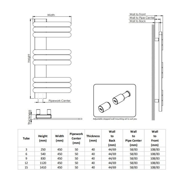Kartell Manitoba Vertical Straight Designer Heated Towel Rail - White - 250mm x 450mm - Image 2
