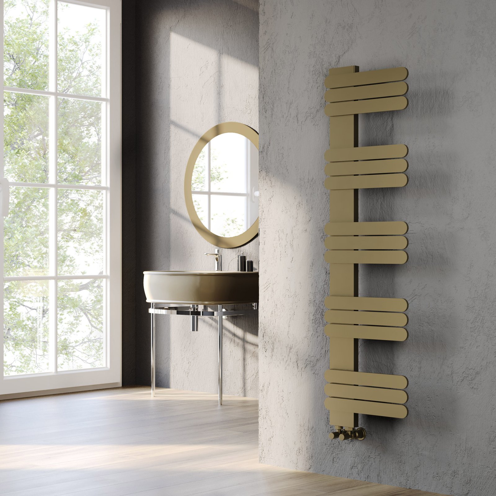 Kartell Manitoba Vertical Straight Designer Heated Towel Rail - Bronze - 250mm x 450mm