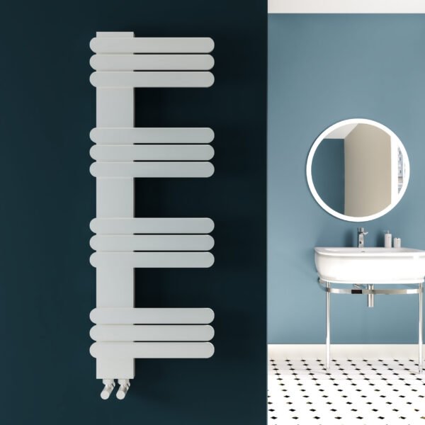 Kartell Manitoba Vertical Straight Designer Heated Towel Rail - White - 250mm x 450mm